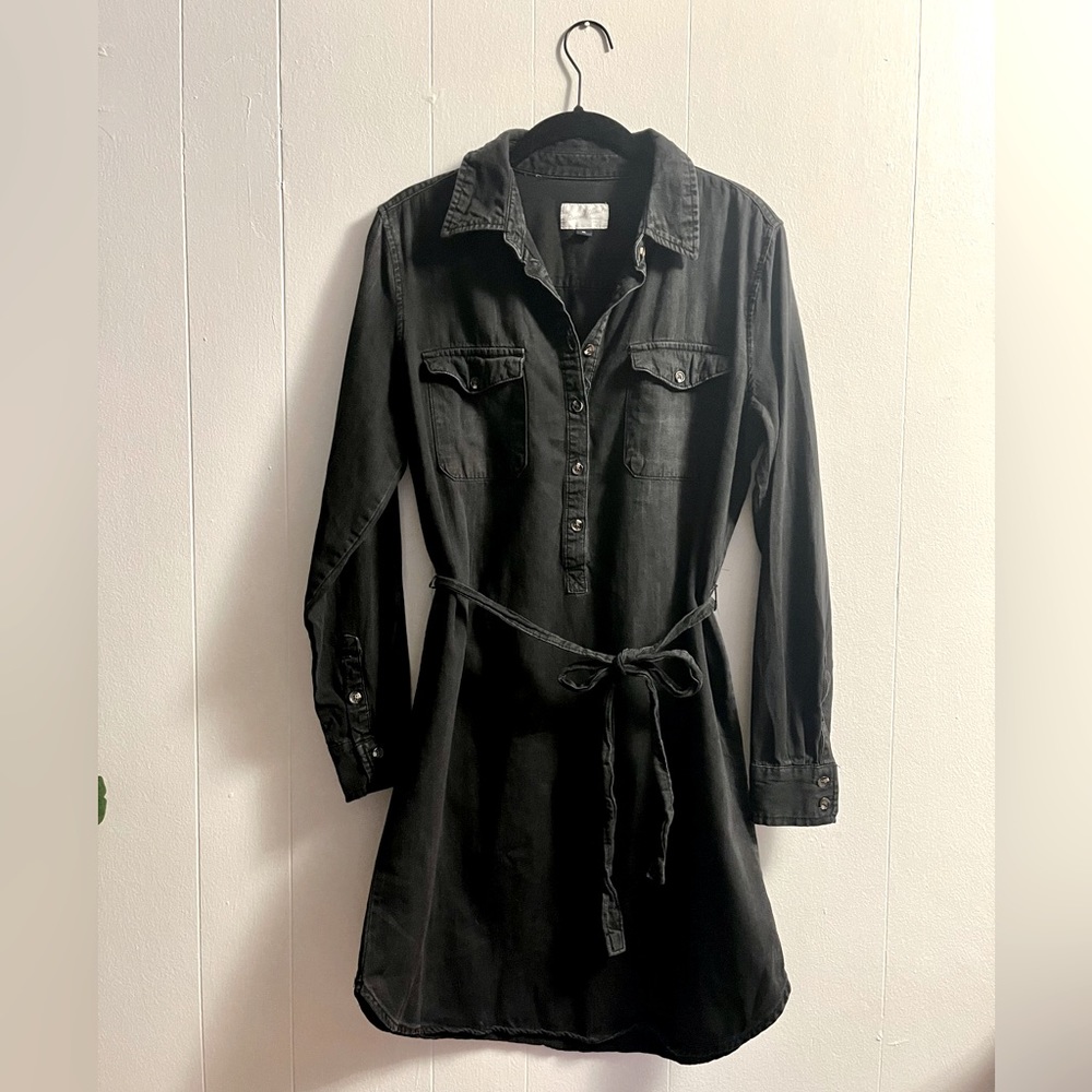 Universal Thread ~ Black Denim, Tie Waist, Button Up, Long Sleeve Dress